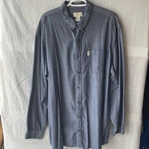 Comfortable, blue button up shirt. Long in length.